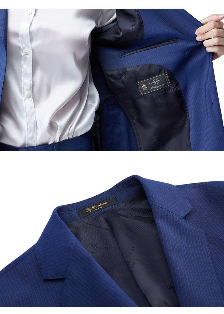 by creations/柏品 cerutti130支纯羊毛面料西装 条纹半衬里小单西