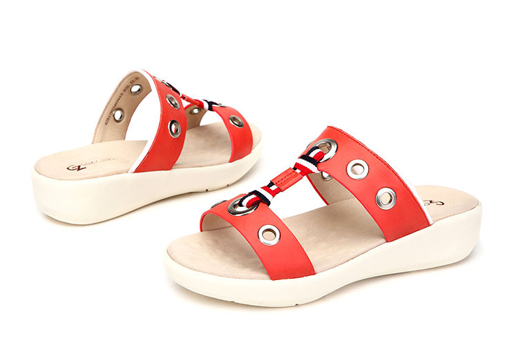 cozy steps/cozy steps 牛皮丁字女士坡跟凉拖鞋