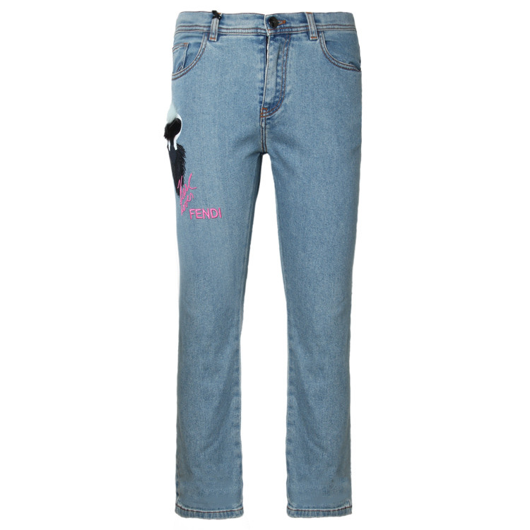 【17秋冬】fendi/芬迪 蓝色棉质老佛爷女士牛仔裤 fe2530059335 flp