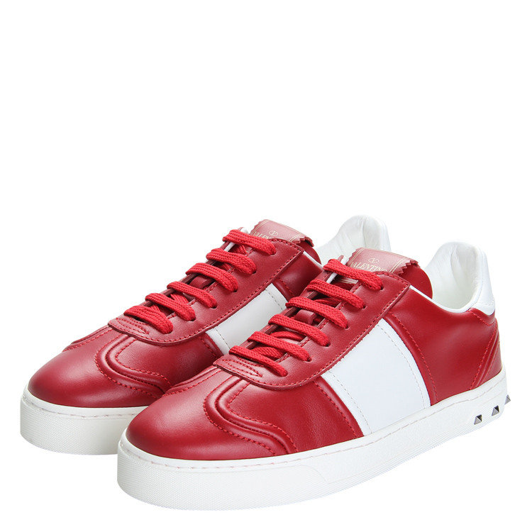 valentino/华伦天奴 红色皮质系带经典铆钉女士休闲运动鞋 va