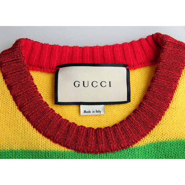【17秋冬】gucci/古驰 沈梦辰明星同款虎头彩色条纹女士针织衫/毛衣