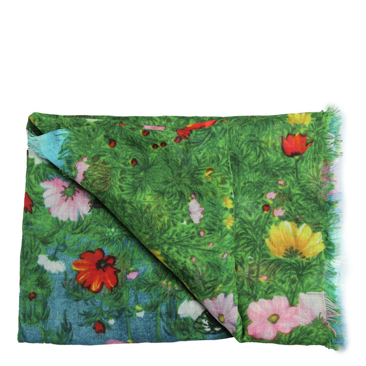 【18新品】gucci/古驰 绿色花朵印花莫代尔混纺女士围巾 gu2815113646