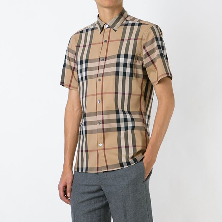 17春夏 burberry/博柏利 翻领英伦短袖格子时尚休闲男士短袖衬衫 bu17