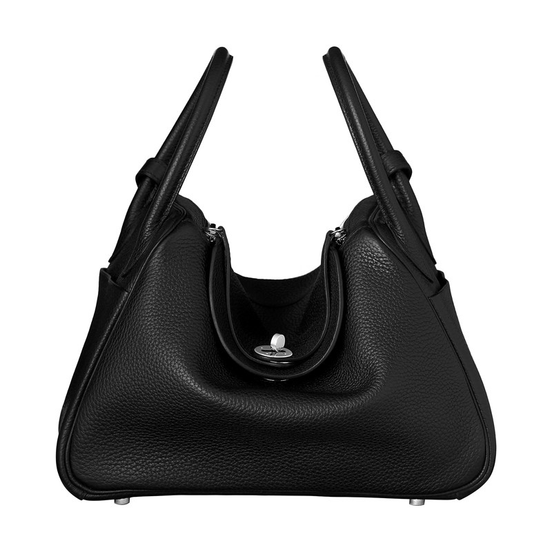 hermes/爱马仕 clemence牛皮lindy26黑咖拼皮女士单肩包