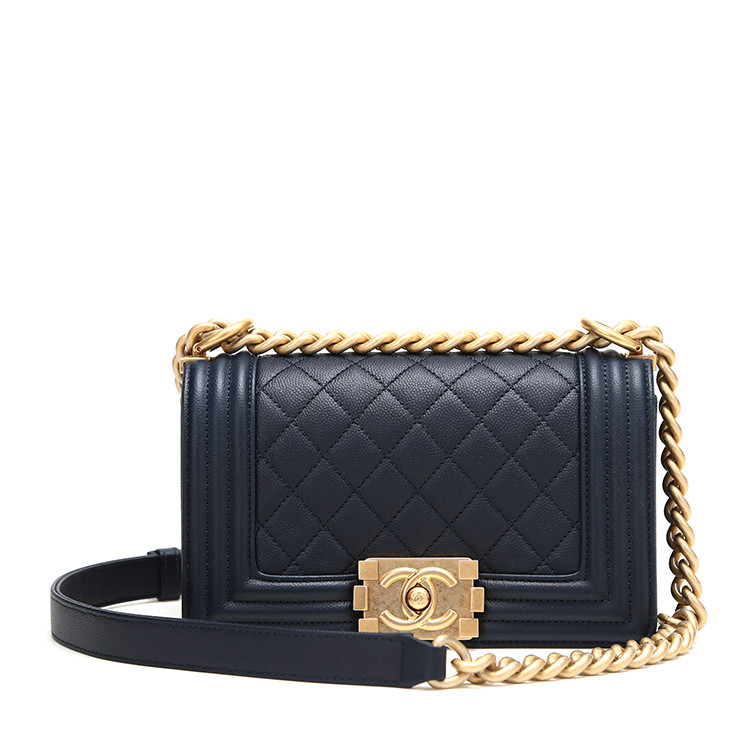 chanel/香奈儿 牛皮boy系列金属链条女士单肩包