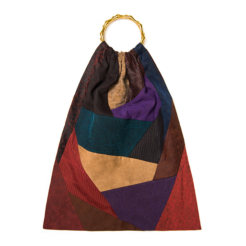 jancho/德玺见萩 桑蚕丝女士[香云纱]拼接挎包