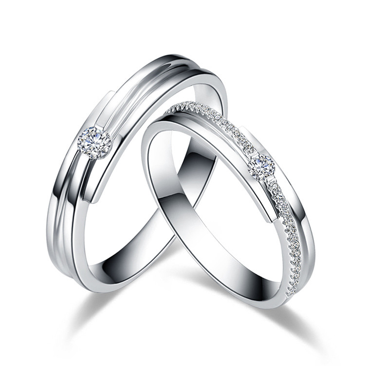 zocai/佐卡伊 白18k金情侣款钻石戒指女男对戒结婚钻戒 定制