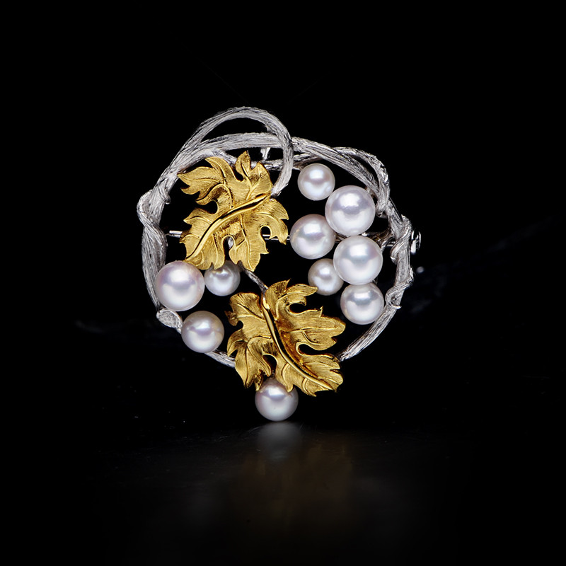 lee & lau/麟琅原创-葡萄系列 圆形胸针吊坠两用款 双色18k金镶嵌