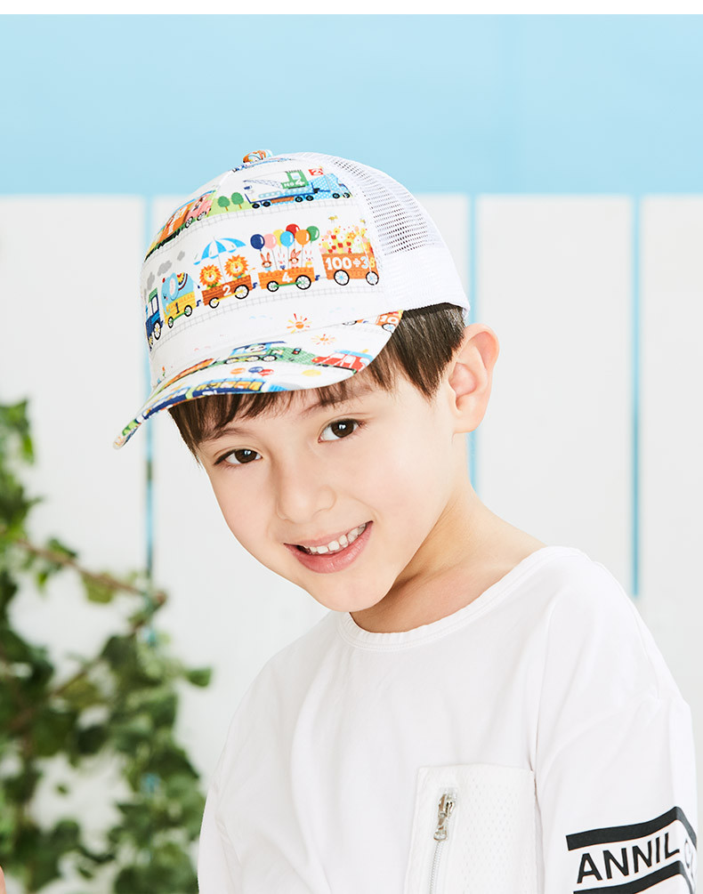 2019春夏3-6岁小孩遮阳棒球帽透气网男童鸭舌帽卡通图案全棉儿童凉帽