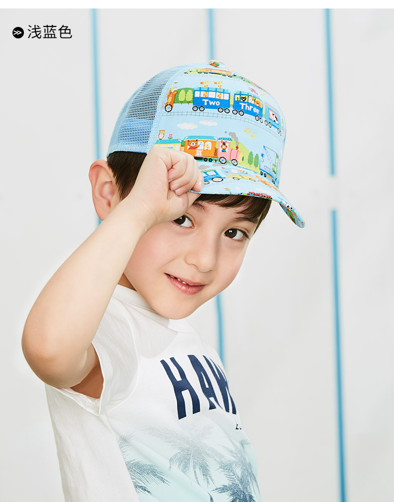 2019春夏3-6岁小孩遮阳棒球帽透气网男童鸭舌帽卡通图案全棉儿童凉帽