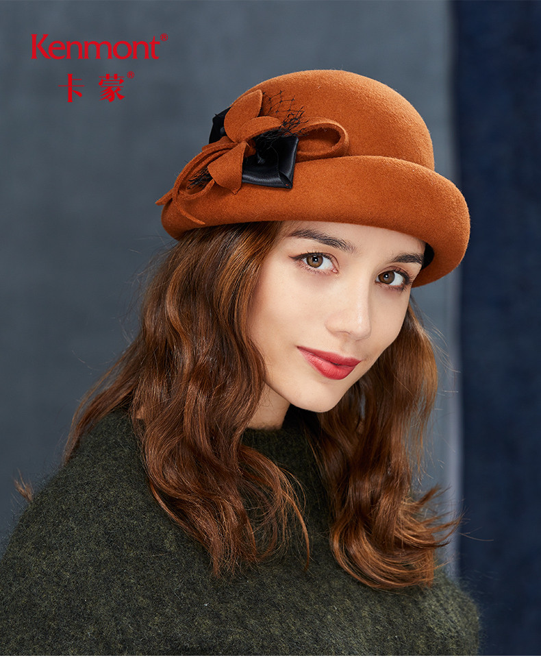 全羊毛纯色帽子女冬保暖毛呢帽优雅时尚蓓蕾帽卷边英伦毛毡帽