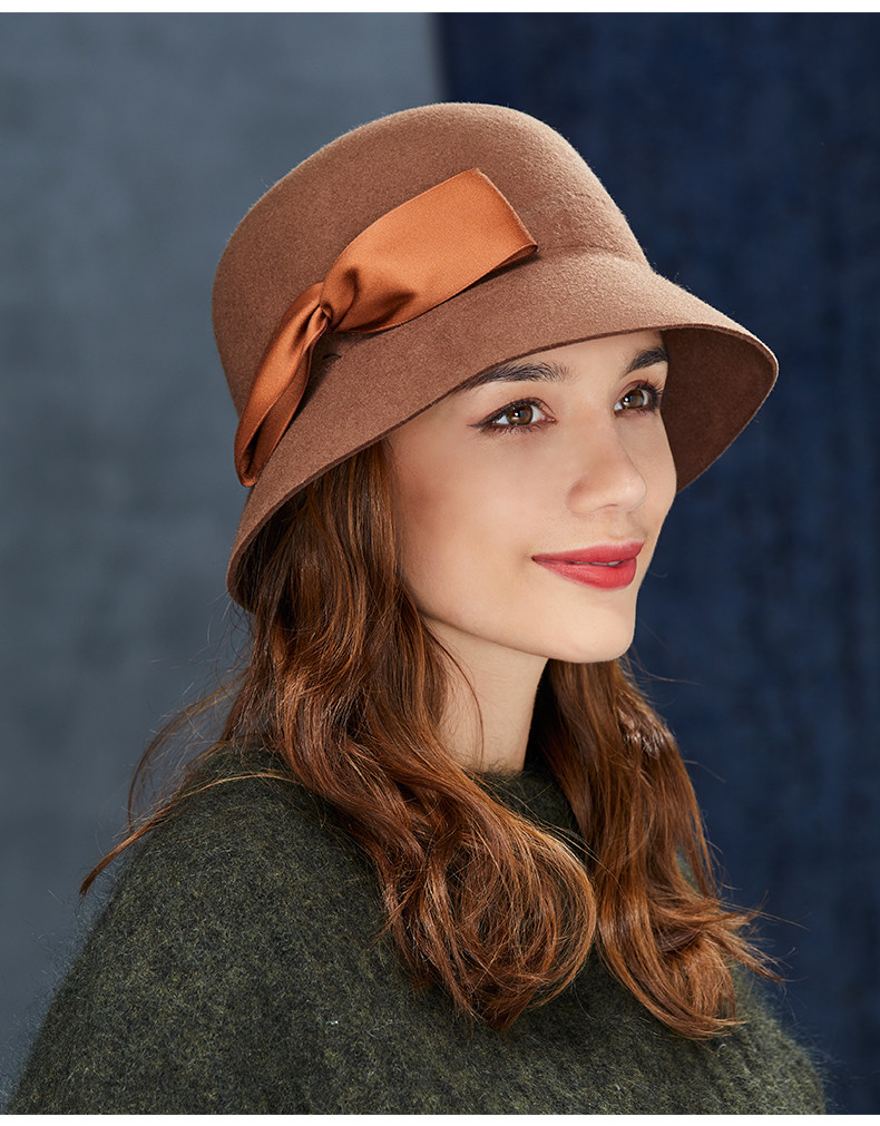 羊毛盆帽圆顶礼帽女英伦时尚复古大檐帽名媛优雅毛毡帽