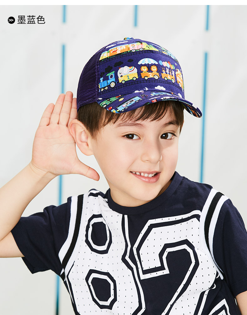 2019春夏3-6岁小孩遮阳棒球帽透气网男童鸭舌帽卡通图案全棉儿童凉帽