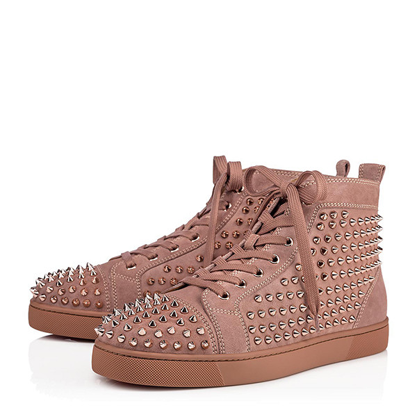 christian louboutin/克里斯提鲁布托 18秋冬棕粉色全铆钉牛皮高帮
