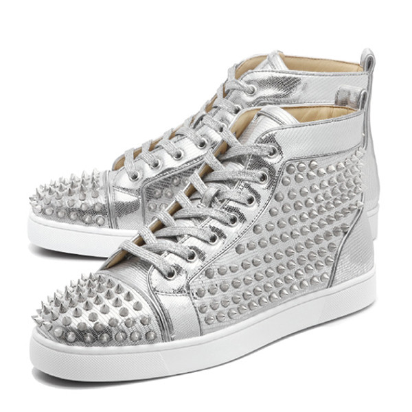 christianlouboutin克里斯提鲁布托18秋冬银色铆钉皮革男士休闲运动鞋