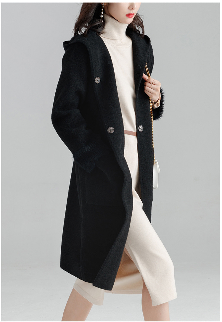 lucky ozasec/欧泽斯 女士大衣双面羊毛呢大衣女外套中长款呢子风衣k