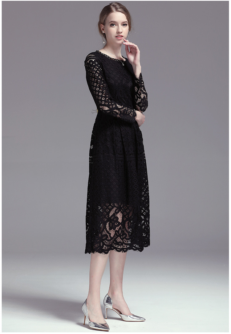 lucky ozasec/欧泽斯 女士连衣裙大码长袖修身性感蕾丝连衣裙os15326