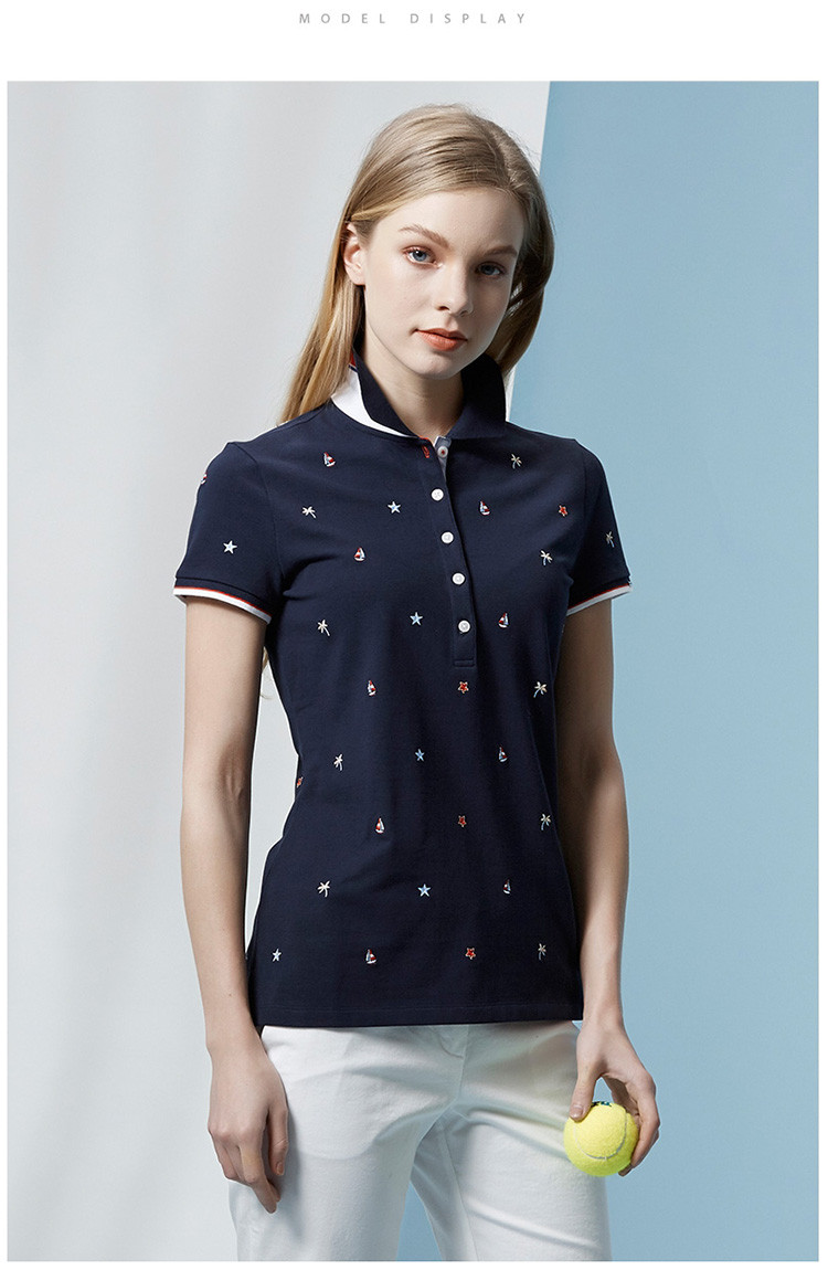 hazzys/哈吉斯 夏季新款t恤衫靓丽印花刺绣女士短polo衫astse07be07