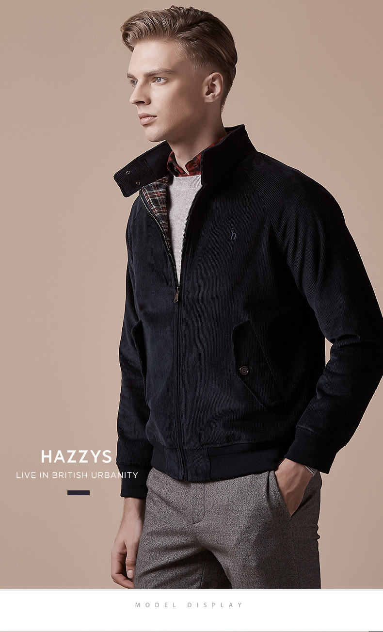 hazzys/哈吉斯 2018秋冬新款男士夹克时尚简约舒适拉链外套asvzu08cu