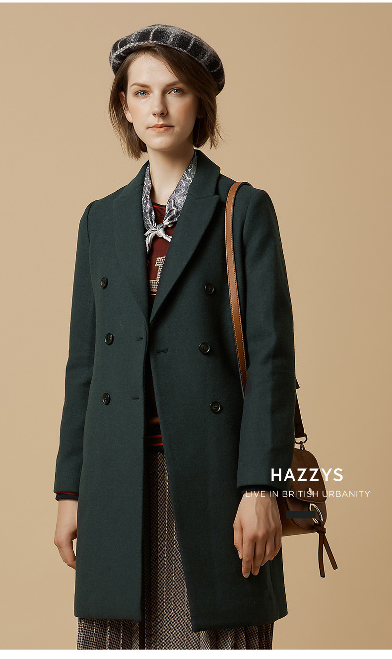 hazzys/哈吉斯新款秋冬羊毛女士大衣都市简约时尚保暖外套abssh07dh14