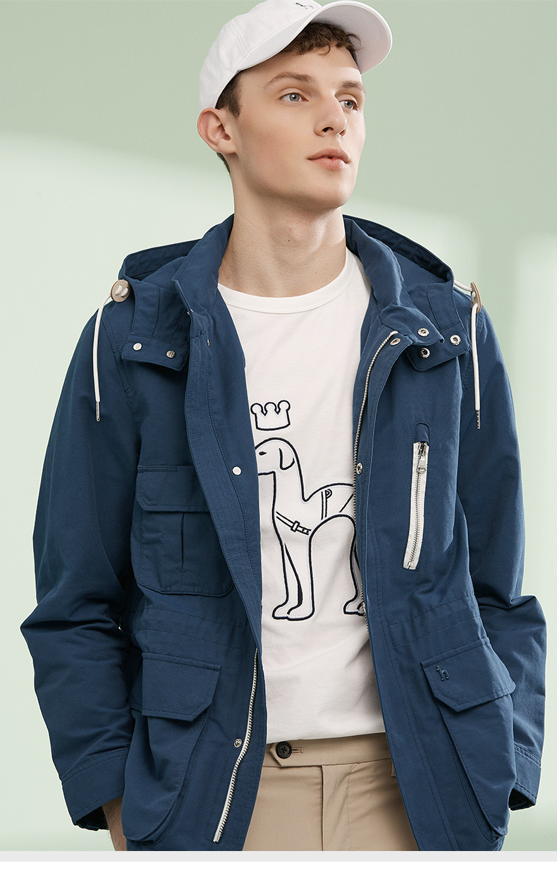 hazzys/哈吉斯 19春夏新款男士风衣都市雨林多口袋休闲外套aswzh08ah
