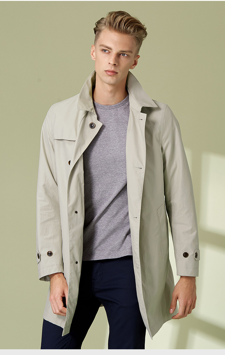 hazzys/哈吉斯2019春夏新款男士风衣时尚简约英伦单排扣风衣外套aswzh