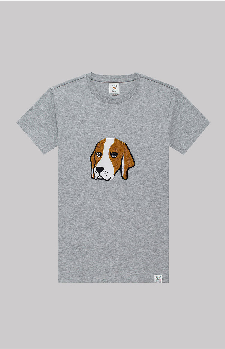 hazzys/哈吉斯夏季新款韩版男上衣纯色休闲动物印花纯棉修身男士短袖