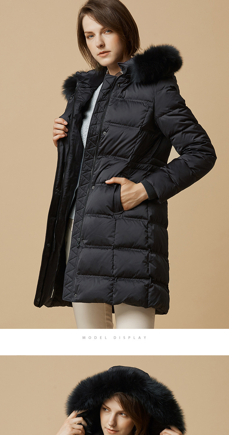 hazzys/哈吉斯秋冬新款女士羽绒服保暖简约长款羽绒服外套asfsu07du10