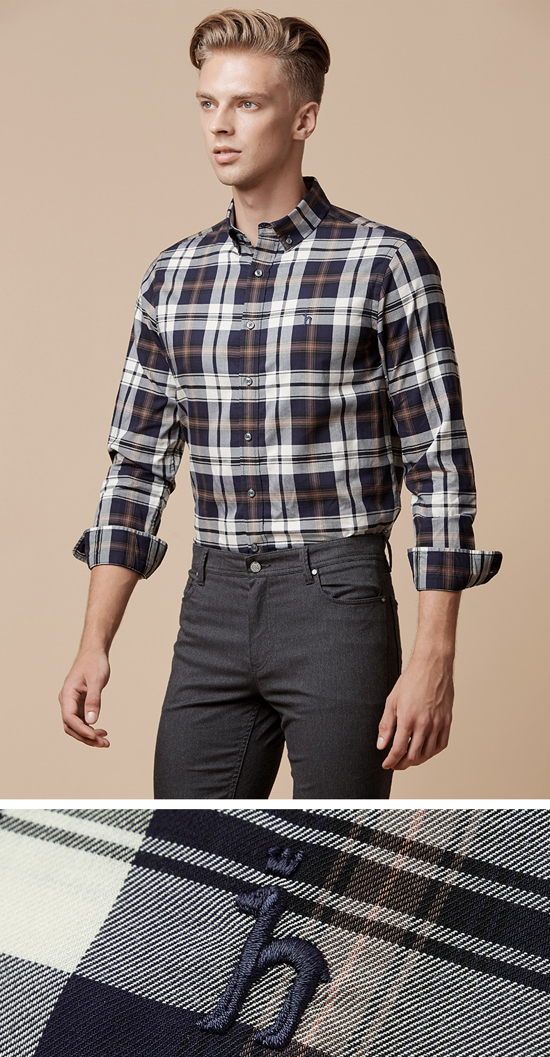 hazzys/哈吉斯2018秋冬新款衬衫大格子格纹男士长袖衬衫asczk18ck12