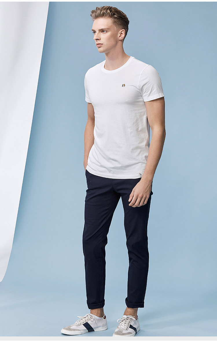 hazzys/哈吉斯夏季新款纯色圆领上衣修身透气短袖休闲气质男士短袖t恤