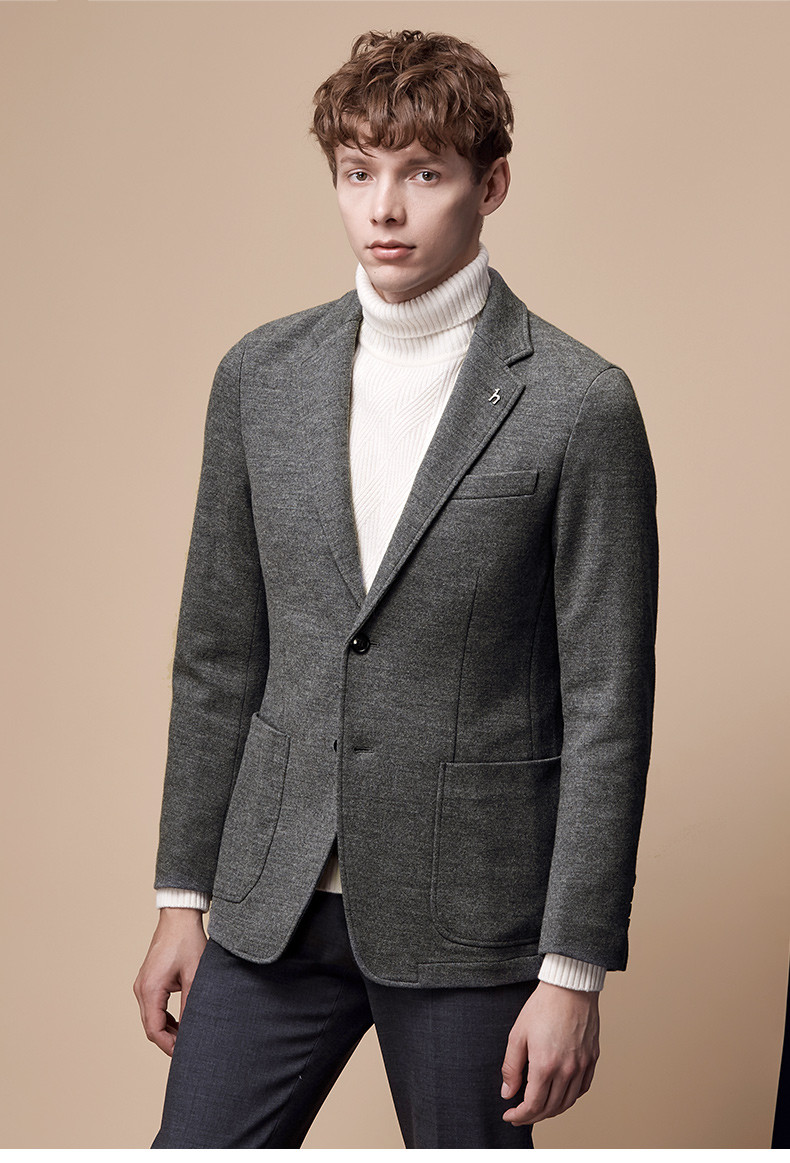 hazzys/哈吉斯秋冬新款男士西服单西简约舒适羊毛休闲保暖单西外套asu