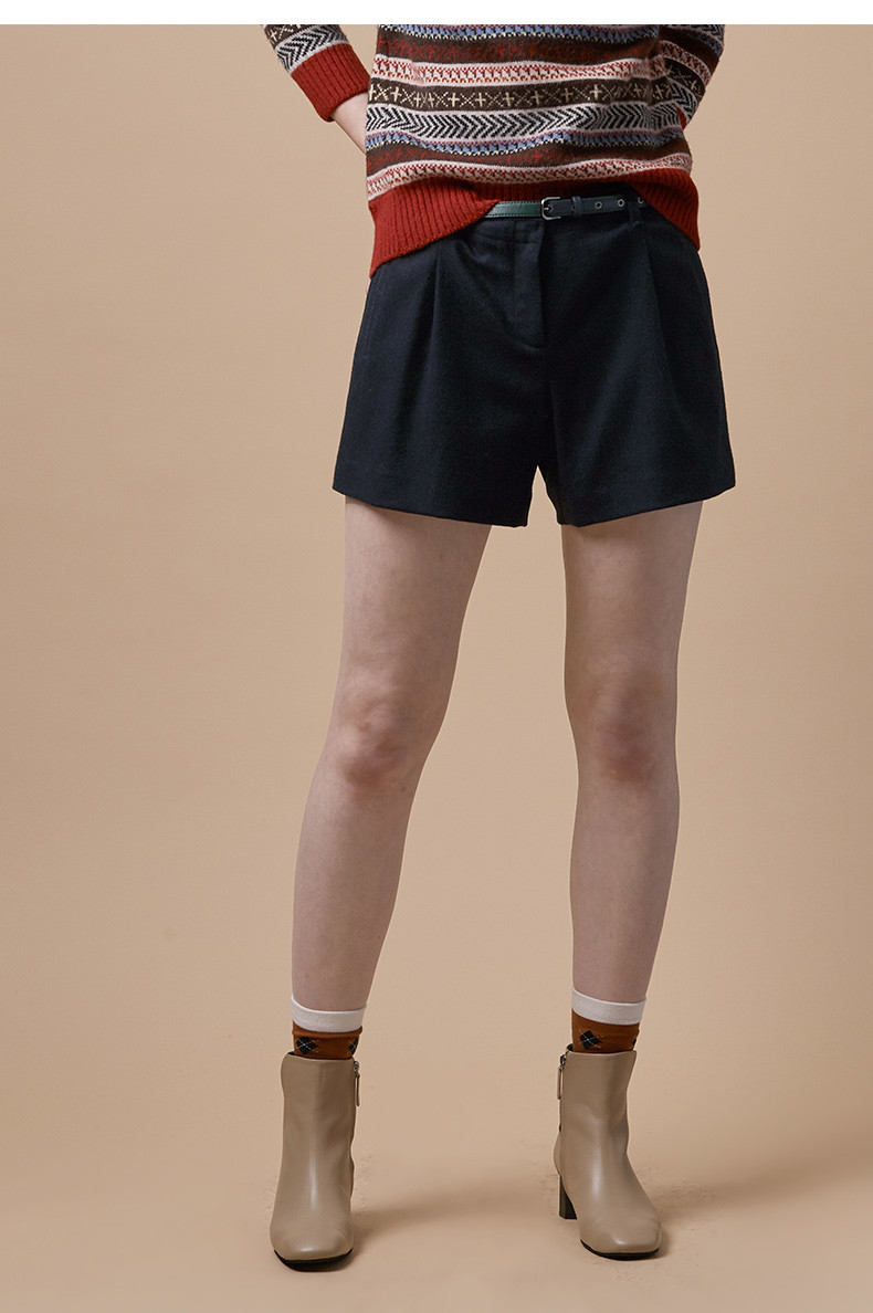 hazzys/哈吉斯2018秋冬新款女士短裤舒适简约羊毛短裤acdsp08dp03
