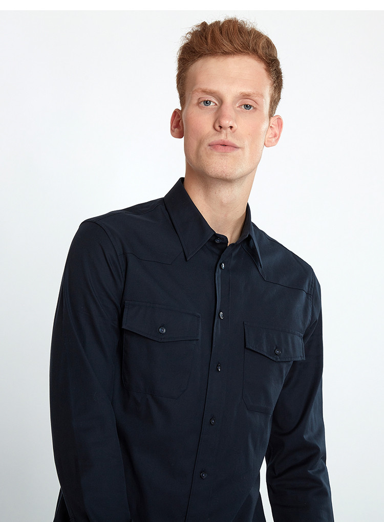 dkny/唐娜 凯伦2018秋季新品男士长袖衬衫纯色商务休闲翻领男士衬衫g