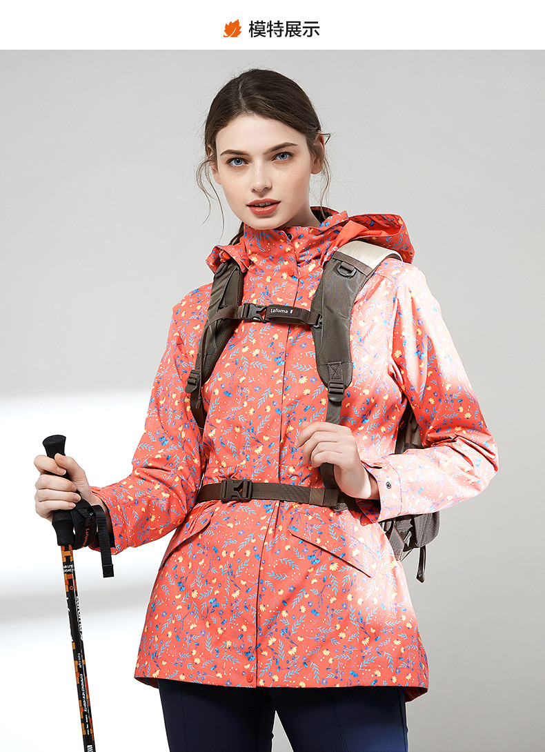 乐飞叶女士户外防风防泼水中长款冲锋衣夹克lfja7cc34