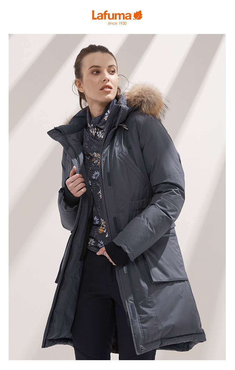 lafuma乐飞叶户外防风加厚中长款时尚毛领羽绒服女lfju8dg08