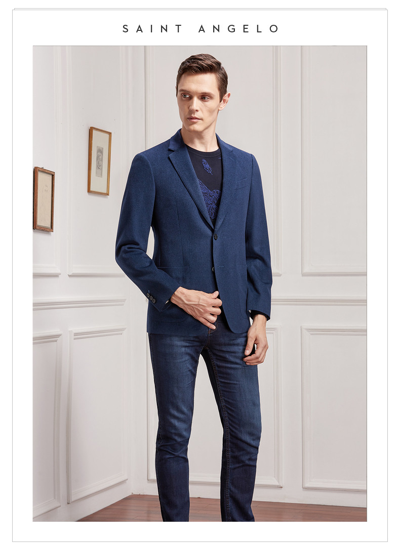 giorgio armani(乔治阿玛尼)深蓝色暗花纹单排扣毛料西服套装