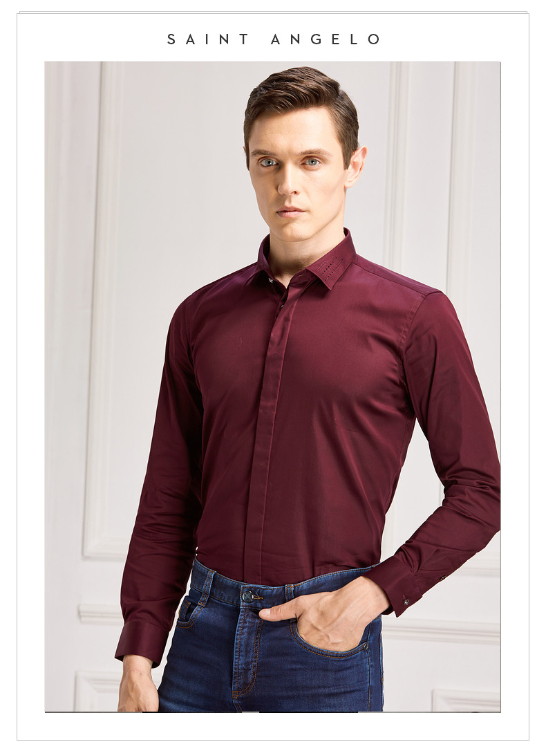 saint angelo/报喜鸟秋冬商务正装男士长袖衬衫 韩版修身新郎结婚衬衣