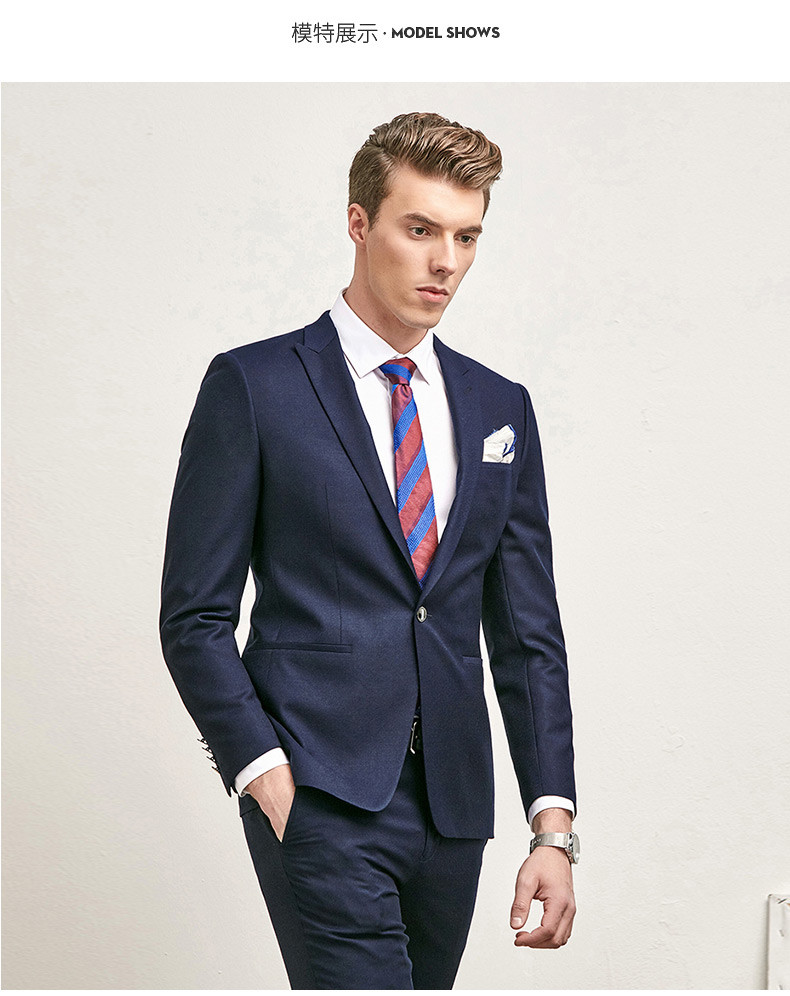 saint angelo/报喜鸟 青年商务正装男士西服套装 藏蓝修身西装