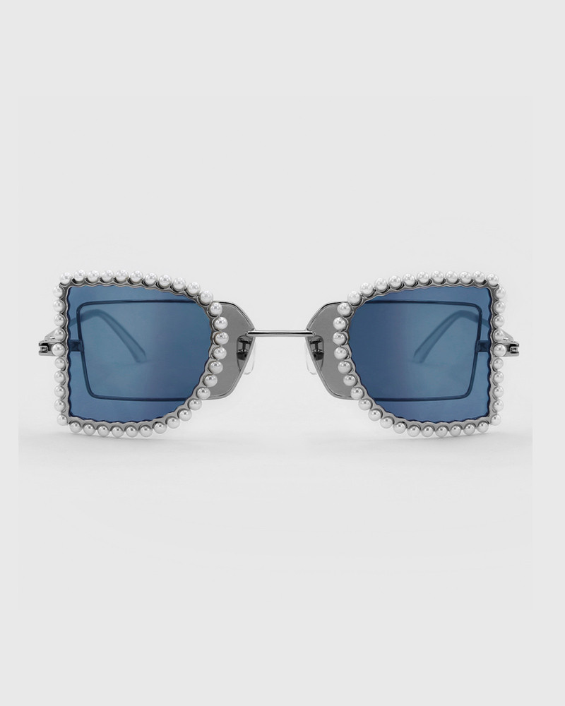 【alter】jinnnn/jinnnn设计师品牌双层镜片珍珠镶边透明蓝色眼镜品牌