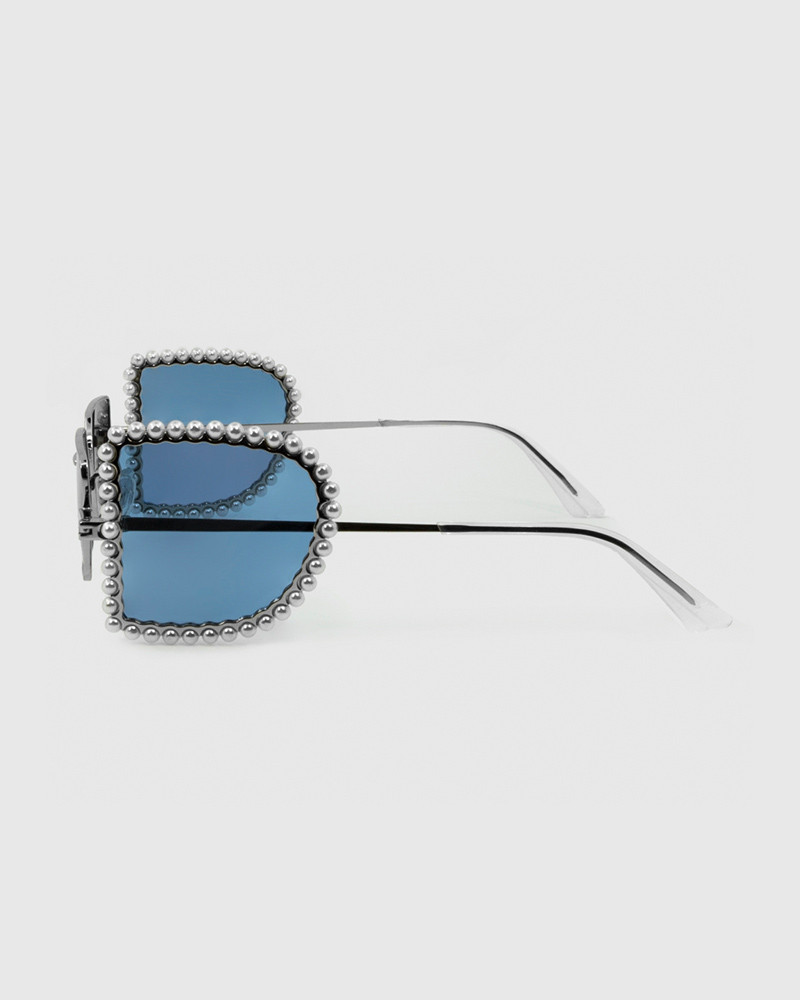 【alter】jinnnn/jinnnn设计师品牌双层镜片珍珠镶边透明蓝色眼镜品牌