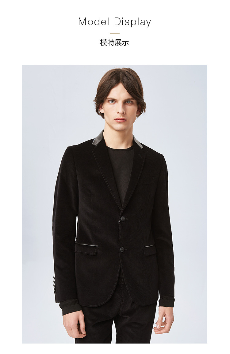 gucci/古驰 古驰黑色拼皮灯芯绒两粒扣男士西服西装353010 断码