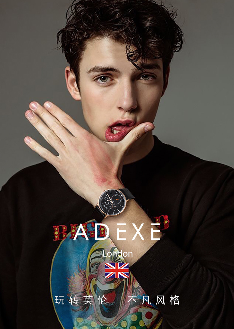 【张一山同款】adexe/adexe 英国腕表they系列三眼计时多功能男士腕表