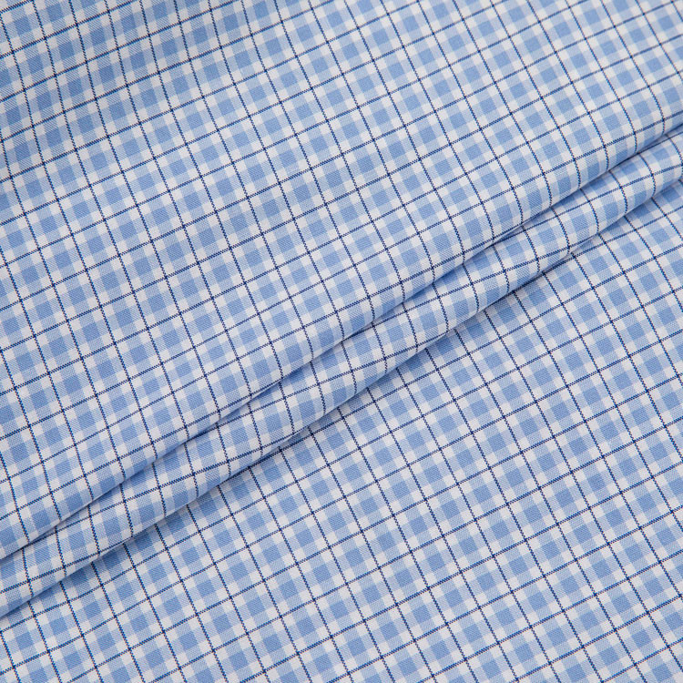 衬衫商务休闲全棉蓝色格子意大利进口面料长袖衬衣/77124174151704