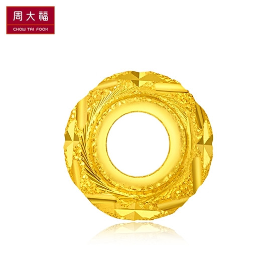 chow tai fook/周大福 车花圆珠 足金黄金转运珠/吊坠f187698