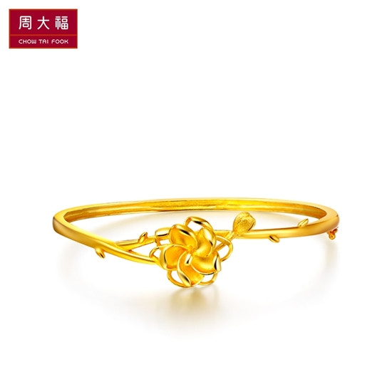 chow tai fook/周大福 花月佳期系列淡雅茉莉足金黄金手镯【预售款】
