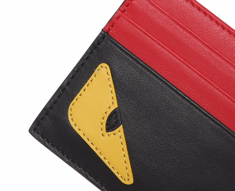 fendi/芬迪 男女士黑色小怪兽眼睛拼色皮质中性款式卡片夹 卡包 7m
