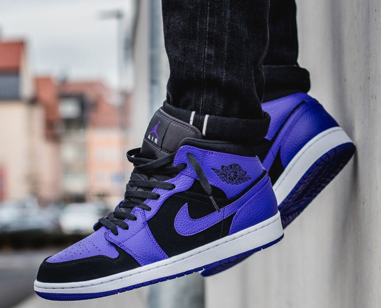 nike/耐克 air jordan 1 aj1 乔1 mid 小黑紫脚趾葡萄 篮球鞋 554725