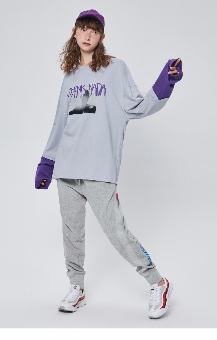 【inxx】black and blank女装灰色潮牌简约图案印花长袖t恤tm83014522