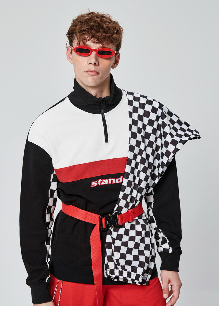 【inxx】standby男装黑色潮牌拼接设计宽松长袖毛圈卫衣xm83104423