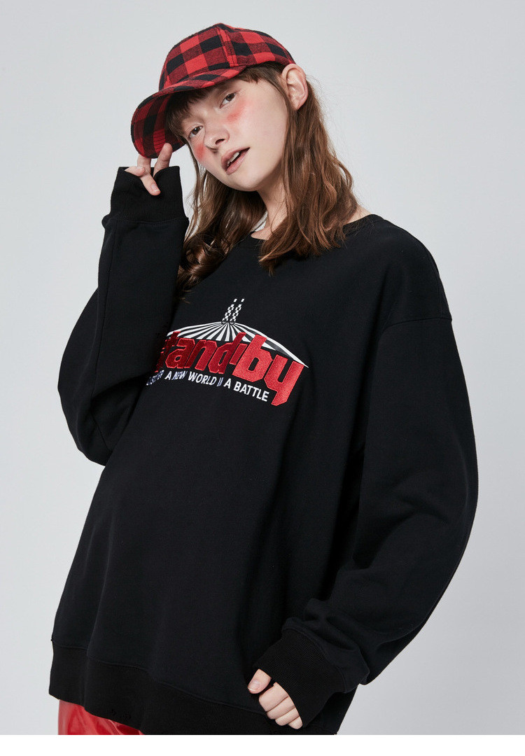 【inxx】standby/standby男装黑色赛车系列字母印花宽松毛圈卫衣xm8